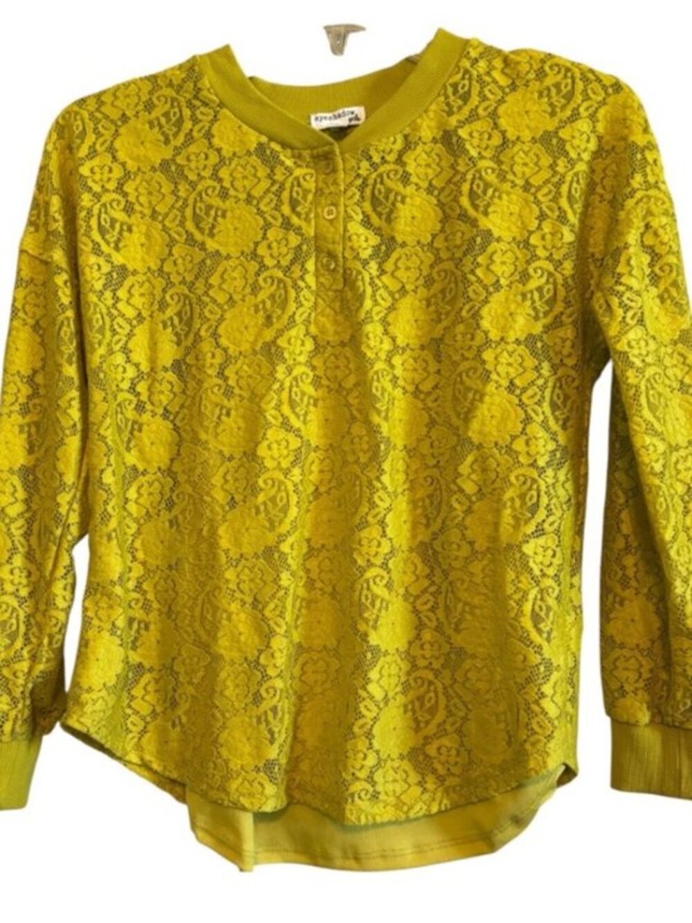 Eyeshadow Girls Women’s BOHO Mustard Lace Top With Attached Tank Top Size XL